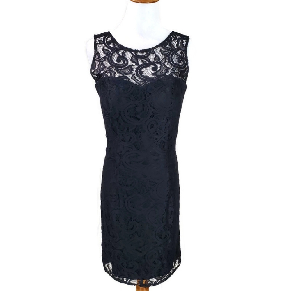 Black Lace Beautifully Graced in a Simple shift!! LBD Party Wedding Guest  Sheer